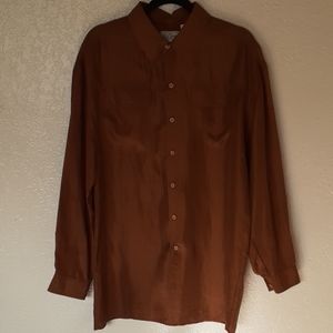 100% silk chocolate long sleeve button-down